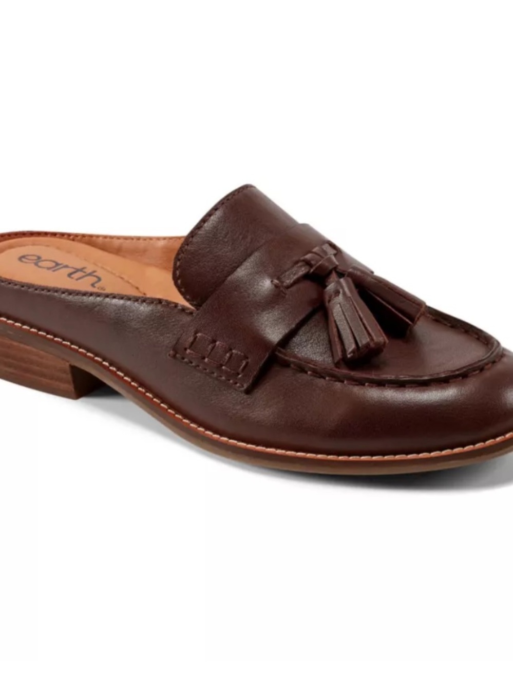 Earth Everett Brown Tassel Slip On Preppy Leather Cushion Round Toe Mule SZ 8